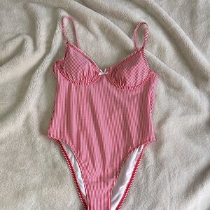 Red & White Striped One-Piece Swimsuit